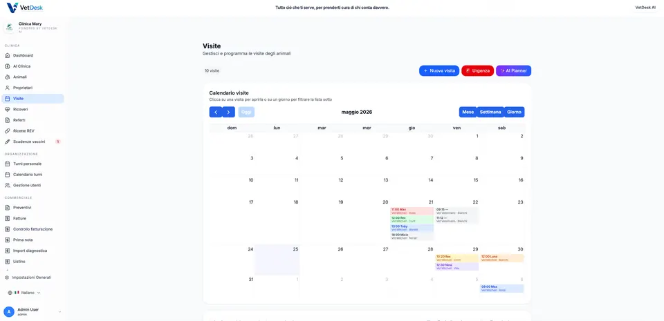 Calendario delle visite nel gestionale veterinario VetDesk